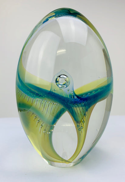 Robert Burch Art Glass Egg Paperweight Airtrap