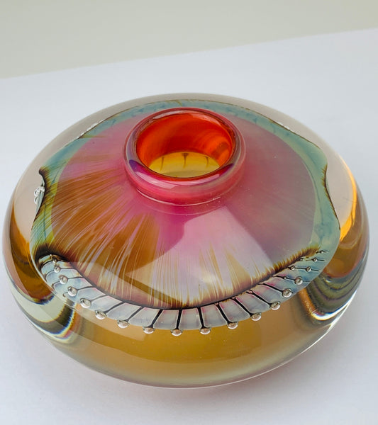 Robert Burch Art Glass Paperweight Inkwell Vase - Airtrap Pearls