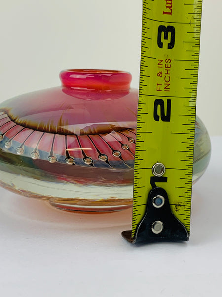 Robert Burch Art Glass Paperweight Inkwell Vase - Airtrap Pearls