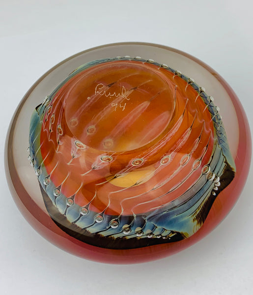 Robert Burch Art Glass Paperweight Inkwell Vase - Airtrap Pearls