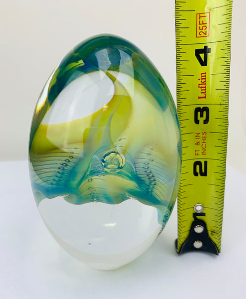 Robert Burch Art Glass Egg Paperweight Airtrap